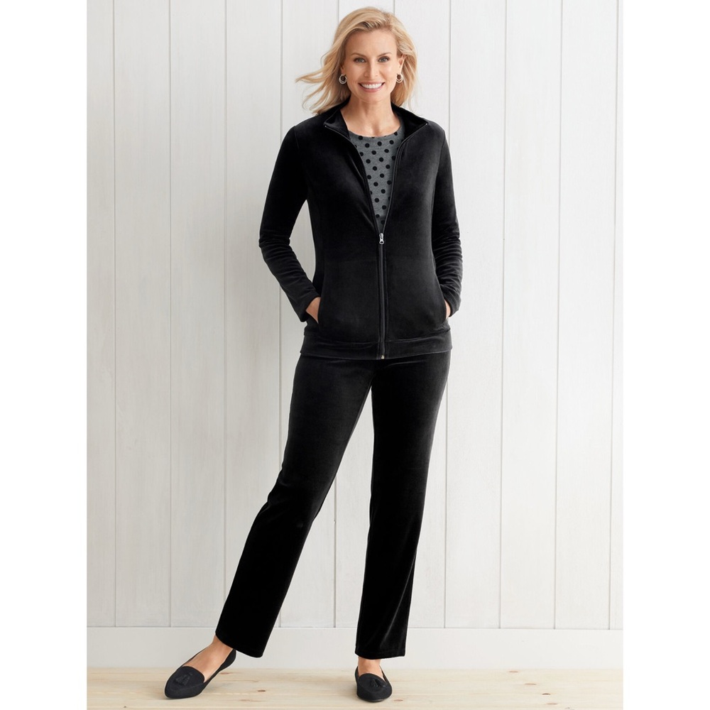 NWT Talbots Velour Set Zipper Jacket and Pants in Black - Picture 3 of 11